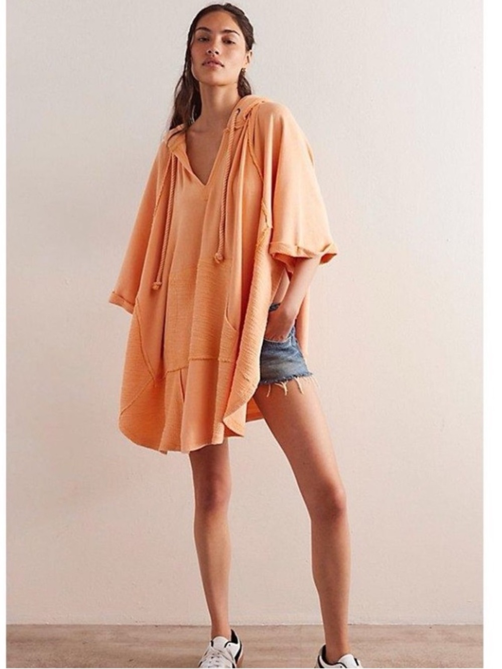 We The Free People So Fresh Oversized Hooded Poncho In Pumpkin Orange XS/S
